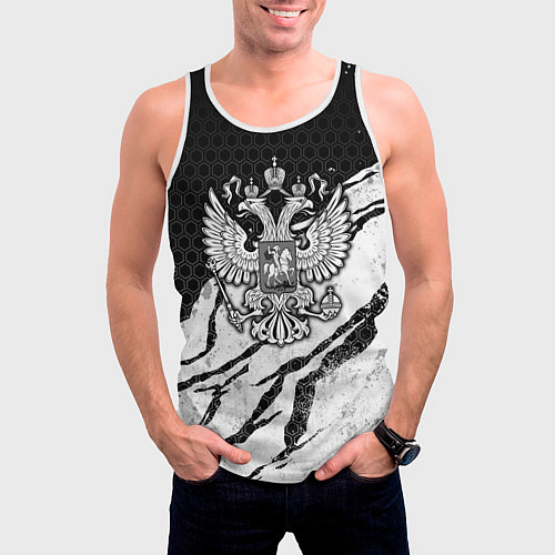 Мужская майка без рукавов Россия - черно-белый / 3D-Белый – фото 3