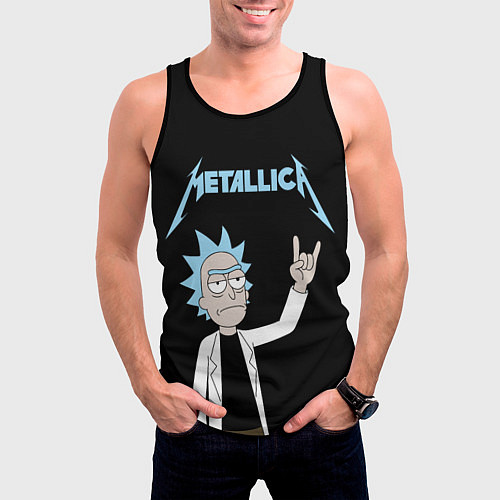 Мужская майка без рукавов Metallica и Рик рокер из Рик и Морти / 3D-Черный – фото 3