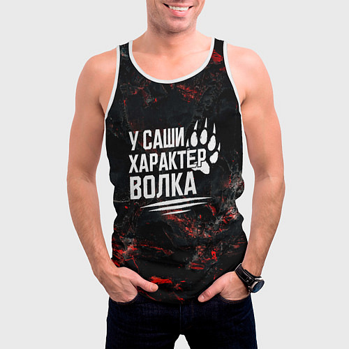 Мужская майка без рукавов У Саши характер волка / 3D-Белый – фото 3