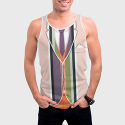 Майка-безрукавка мужская Полосатый пиджак с оранжевым жилетом, цвет: 3D-белый — фото 2