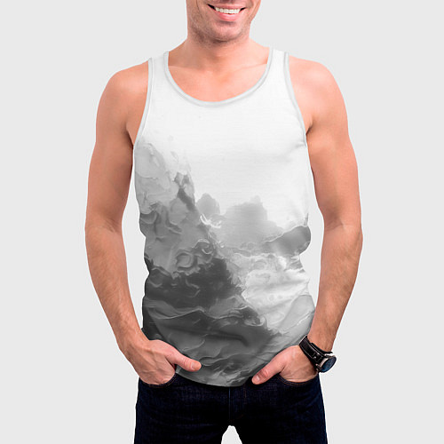 Мужская майка без рукавов Абстракция серые волны / 3D-Белый – фото 3