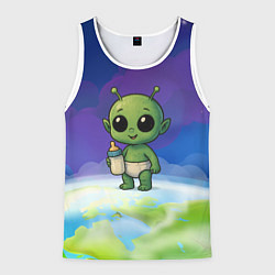 Майка-безрукавка мужская Малыш инопланетянин с молоком, цвет: 3D-белый