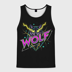 Майка-безрукавка мужская Голова волка со светящимися желтыми глазами, цвет: 3D-черный