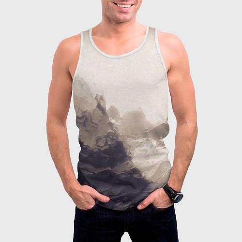 Мужская майка без рукавов Сепия абстрактная горная река / 3D-Белый – фото 3