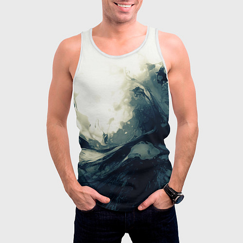 Мужская майка без рукавов Чёрно-синие абстрактные краски / 3D-Белый – фото 3