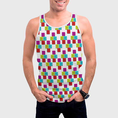 Мужская майка без рукавов Цветные блоки на белом / 3D-Белый – фото 3