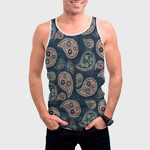 Мужская майка без рукавов Индийский деним / 3D-Белый – фото 3