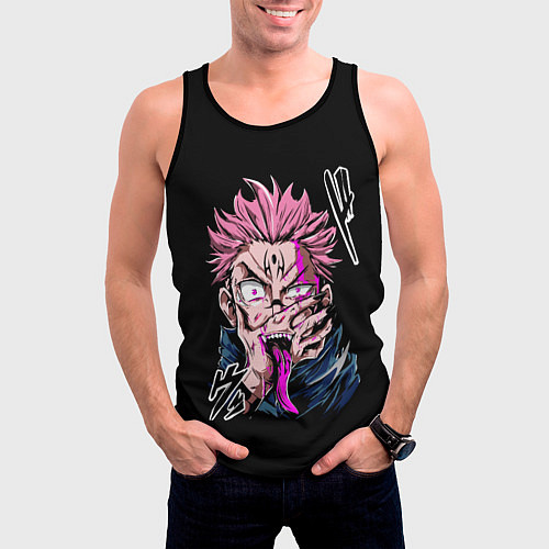 Мужская майка без рукавов Итадори с Сукуна на руке / 3D-Черный – фото 3