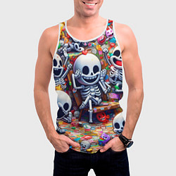 Майка-безрукавка мужская Смеющиеся прикольные скелетики - нейроарт, цвет: 3D-белый — фото 2