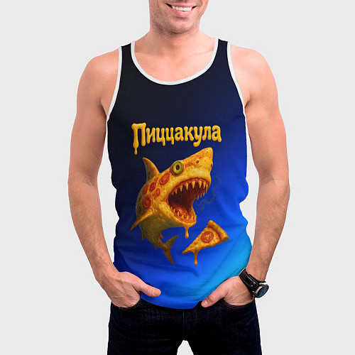 Мужская майка без рукавов Пиццакула - акула из пиццы / 3D-Белый – фото 3