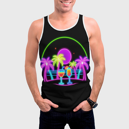 Мужская майка без рукавов Neon tropical / 3D-Белый – фото 3