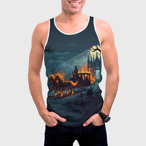 Мужская майка без рукавов Призраки в горящей конной повозке / 3D-Белый – фото 3