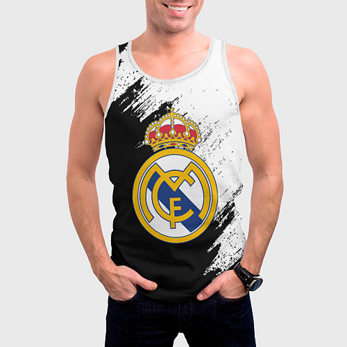 Мужская майка без рукавов Real Madrid текстура штрихи / 3D-Белый – фото 3