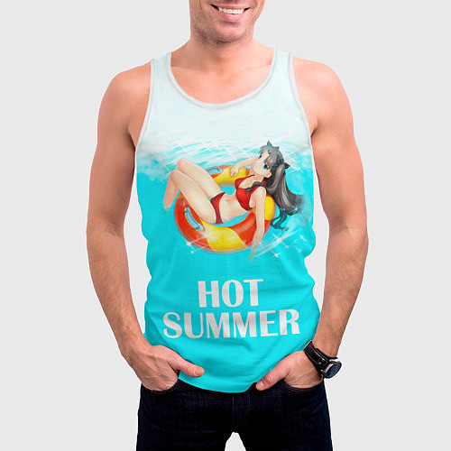 Мужская майка без рукавов Hot Summer Рин Тосака Fate / 3D-Белый – фото 3