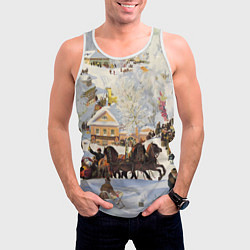 Майка-безрукавка мужская Русская тройка зимой - картина Масленица Кустодиев, цвет: 3D-белый — фото 2