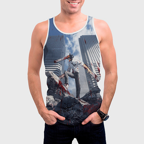 Мужская майка без рукавов Denji in city Chainsaw man / 3D-Белый – фото 3