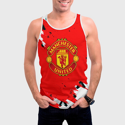 Мужская майка без рукавов Манчестер Юнайтед символы краски / 3D-Белый – фото 3