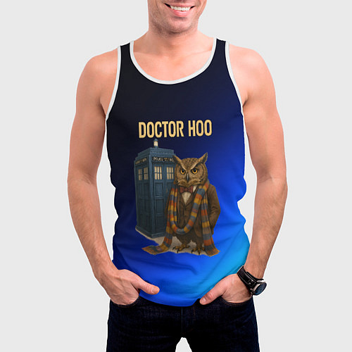 Мужская майка без рукавов Doctor Hoo сова у телефонной будки / 3D-Белый – фото 3