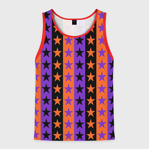 Мужская майка без рукавов Звёзды Хэллоуина паттерн полосатый / 3D-Красный – фото 1