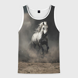 Майка-безрукавка мужская Белая лошадь скачет по полю, цвет: 3D-белый