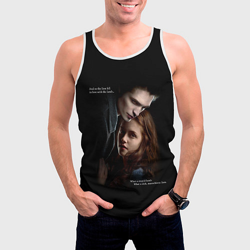 Мужская майка без рукавов Белла и Эдвард: lion fell in love with the lamb me / 3D-Белый – фото 3