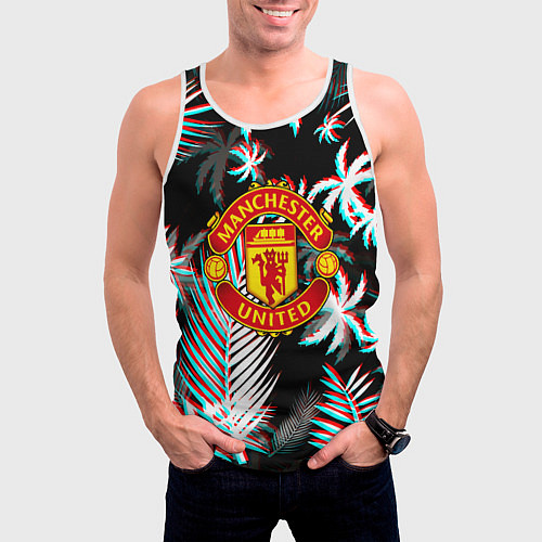 Мужская майка без рукавов Манчестер Юнайтед тропики глитч / 3D-Белый – фото 3