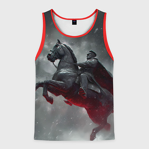 Мужская майка без рукавов Всадник в плаще на коне / 3D-Красный – фото 1
