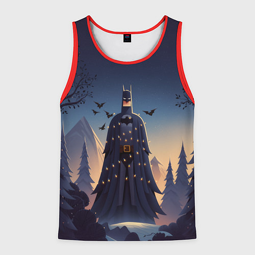 Мужская майка без рукавов Новогодний Бэтмен / 3D-Красный – фото 1