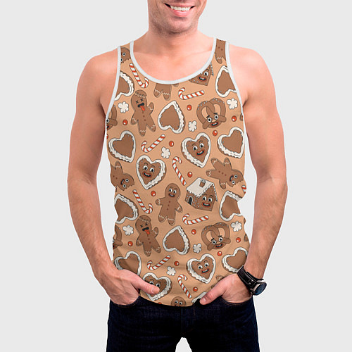 Мужская майка без рукавов Паттерн с новогодним печеньем / 3D-Белый – фото 3
