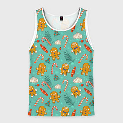 Майка-безрукавка мужская Новогодний паттерн печенье с конфетами, цвет: 3D-белый