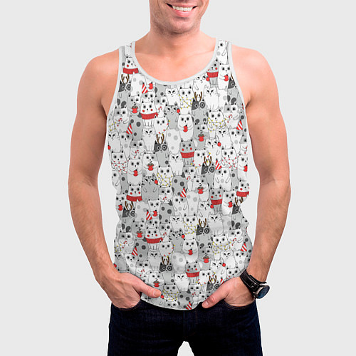 Мужская майка без рукавов Новогодние котики / 3D-Белый – фото 3