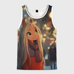 Майка-безрукавка мужская Новогодняя лошадка, цвет: 3D-белый