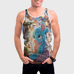 Майка-безрукавка мужская Синяя новогодняя лошадка, цвет: 3D-белый — фото 2