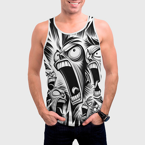 Мужская майка без рукавов Орущие рожицы и чёрные молнии - нейроарт / 3D-Белый – фото 3