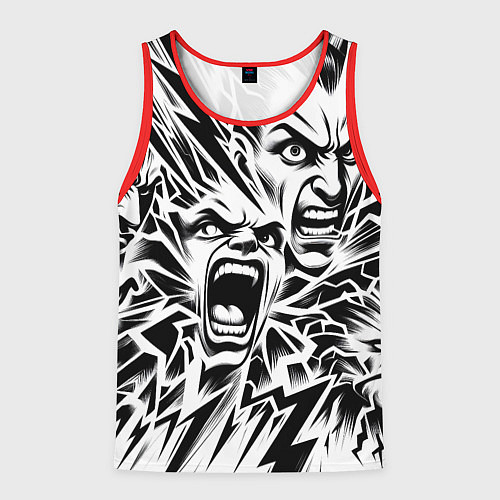 Мужская майка без рукавов Свирепые лица и молнии - нейроарт / 3D-Красный – фото 1