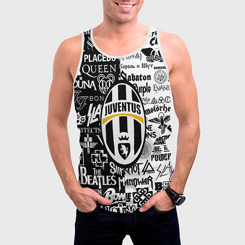 Мужская майка без рукавов Juventus рок музыка / 3D-Белый – фото 3