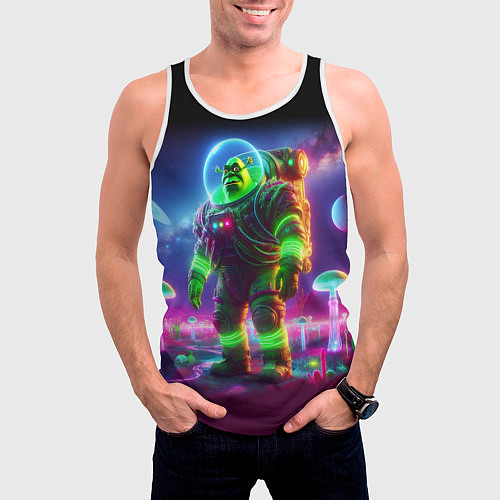 Мужская майка без рукавов Космонавт Шрук в неоновом скафандре на загадочной / 3D-Белый – фото 3