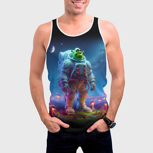 Мужская майка без рукавов Шрек бравый космонавт - неоновое свечение / 3D-Белый – фото 3