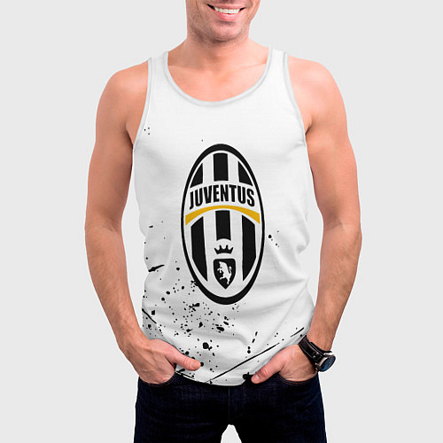 Мужская майка без рукавов Ювентус черные краски всплеск / 3D-Белый – фото 3