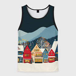 Майка-безрукавка мужская Новогодний городок в горах, цвет: 3D-черный