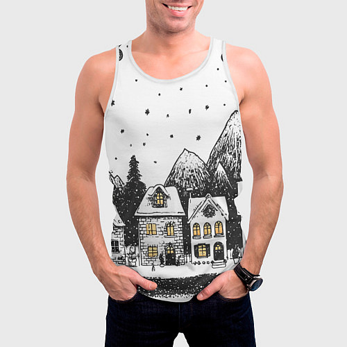 Мужская майка без рукавов Черно-белый новогодний город / 3D-Белый – фото 3