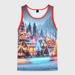 Майка-безрукавка мужская Городок в новогодних огоньках, цвет: 3D-красный