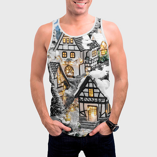 Мужская майка без рукавов Объемные новогодние дома / 3D-Белый – фото 3