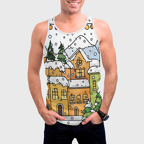 Мужская майка без рукавов Новогодний снегопад / 3D-Белый – фото 3