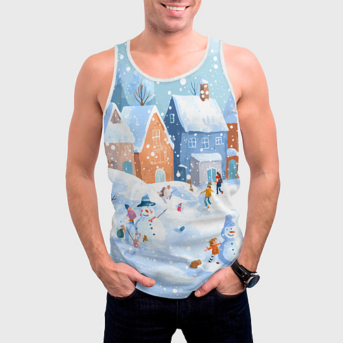 Мужская майка без рукавов Предновогодний день во дворе / 3D-Белый – фото 3