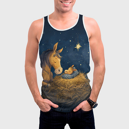 Мужская майка без рукавов Лошадка спит с жеребенком / 3D-Белый – фото 3