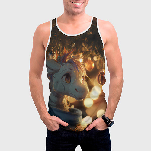 Мужская майка без рукавов Лошадка под новогодней елкой / 3D-Белый – фото 3
