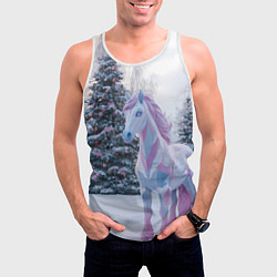 Майка-безрукавка мужская Геометрическая новогодняя лошадка, цвет: 3D-белый — фото 2