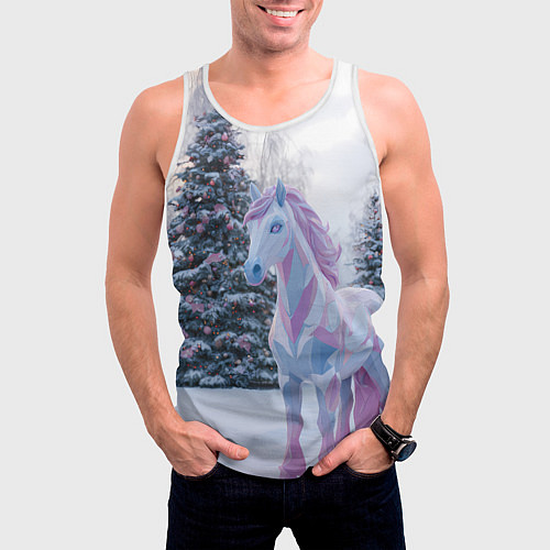Мужская майка без рукавов Геометрическая новогодняя лошадка / 3D-Белый – фото 3