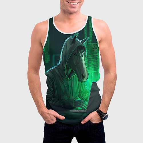 Мужская майка без рукавов Конь хакер / 3D-Белый – фото 3